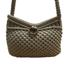 Marbella Women’s Beige Handmade Crochet Ring Detail Shoulder Bag Sz M